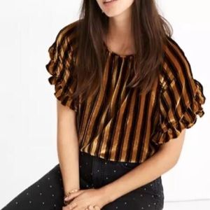Madewell velvet memento ruffle sleeve stripe top M